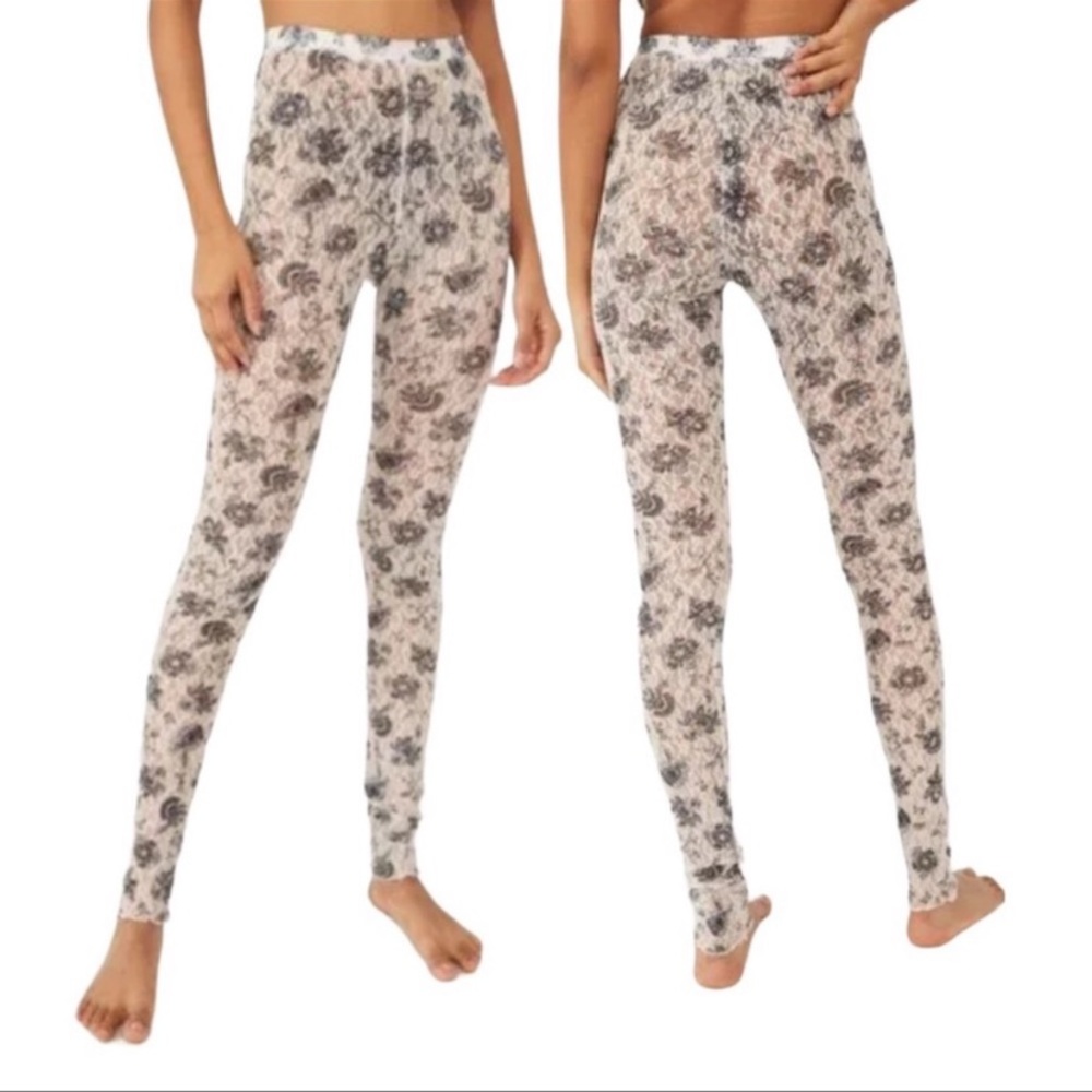 NWT Free People Intimately Layered in Lace Leggings in Chamoix Combo